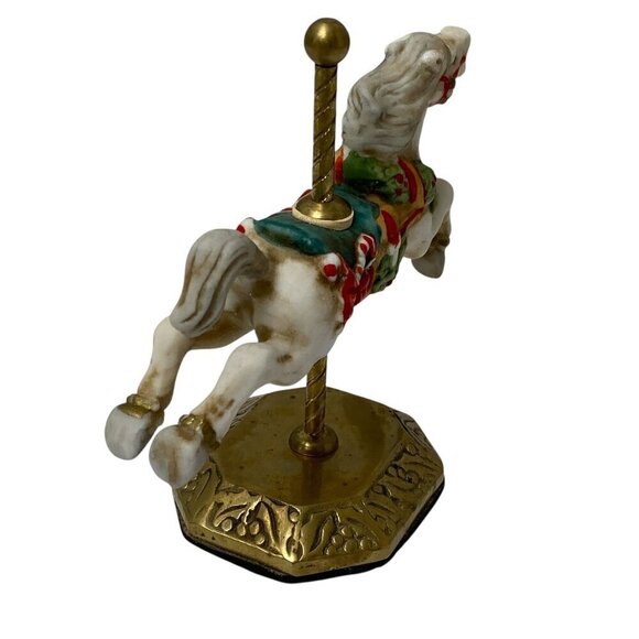 Christmas Carousel Horse Figurine Ceramic Brass 4" Holiday Decor - Picture 9 of 10